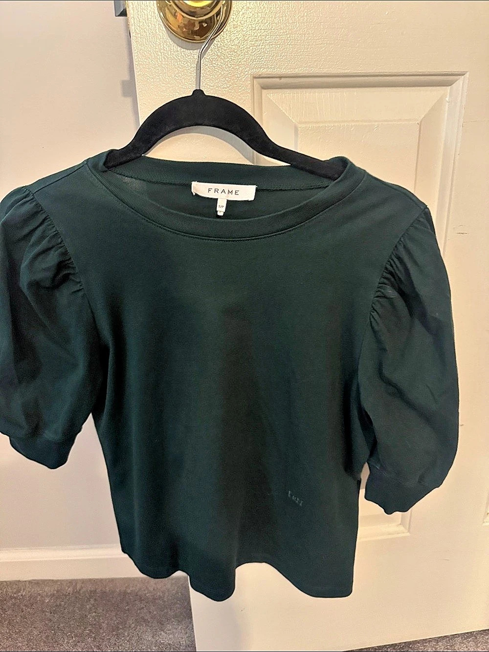 FRAME Puff Sleeve Tee Green Size Small